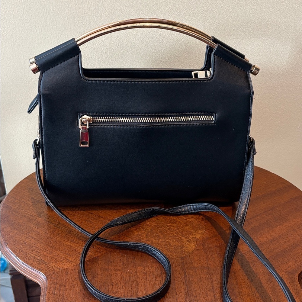 Miztique  satchel  Crossbody bag vegan Suede front panel & trim black/gold tone - Picture 6 of 17